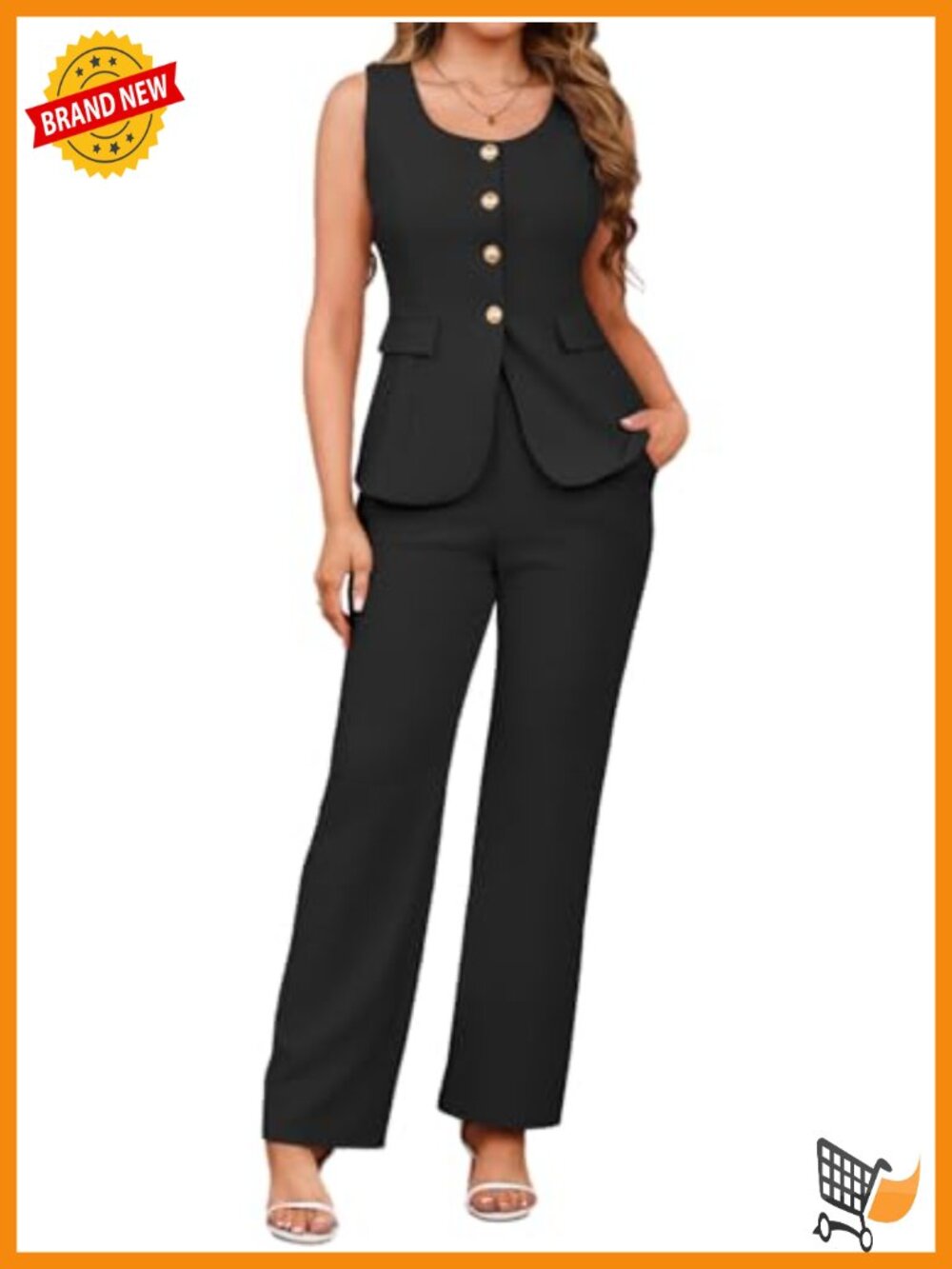 2 Piece Vest and Wide Leg Pants Set Business Casual Blazer Suit Sleeveless